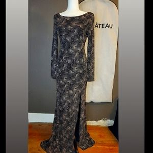 Le Chateu Black Gold Sparkle Formal Dress Size M